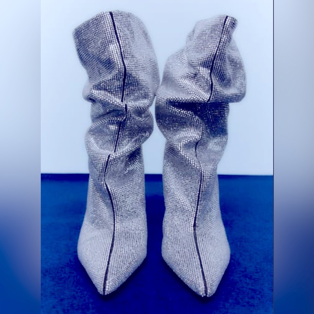 ZARA Silver Rhinestone Sparkly Boots Ankle Booties 8.5 39